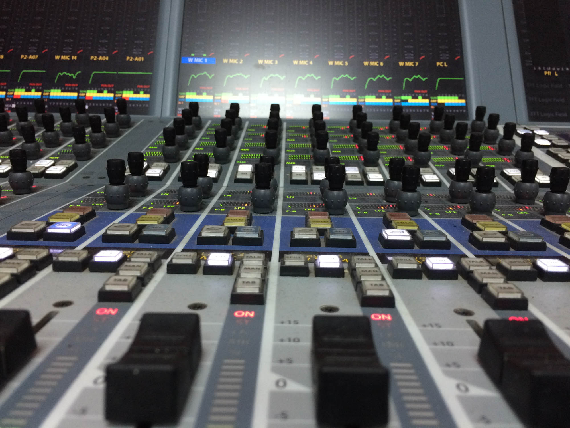 Professional audio mixing console in close-up